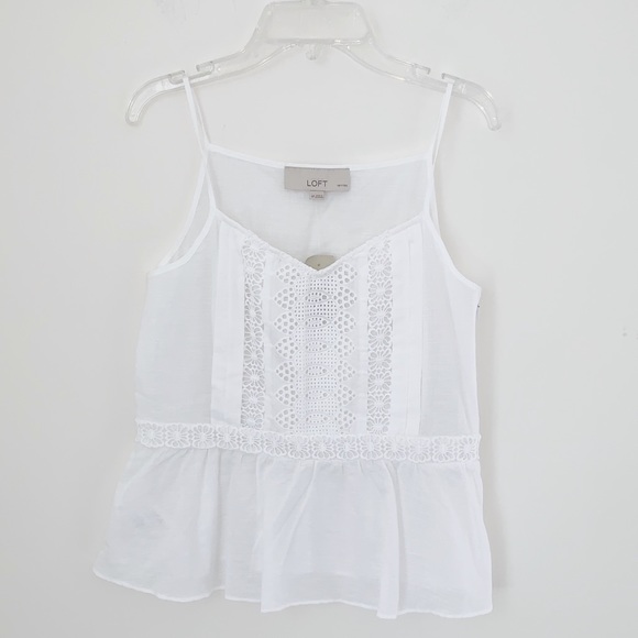 LOFT Tops - NWT LOFT Petite Embroidered Peplum Cami White Tank